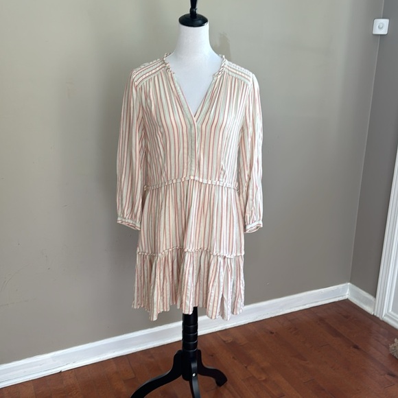 Paige Kylen Stripe 3/4 Sleeve V-Neck Mini Ruffle Casual Summer Dress Size S - Picture 4 of 11
